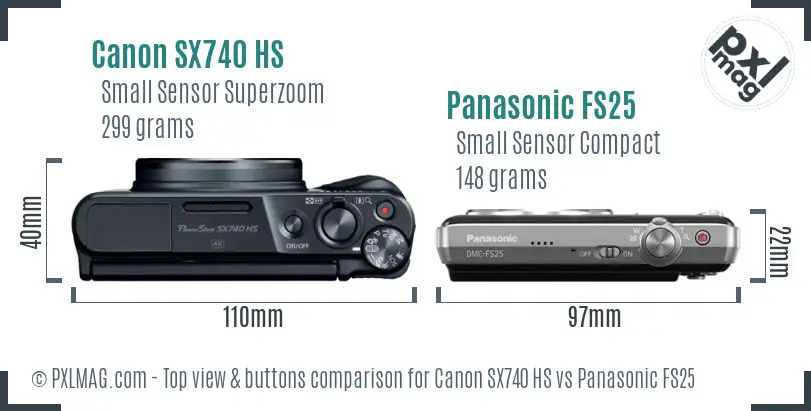 Canon SX740 HS vs Panasonic FS25 top view buttons comparison