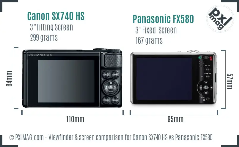 Canon SX740 HS vs Panasonic FX580 Screen and Viewfinder comparison