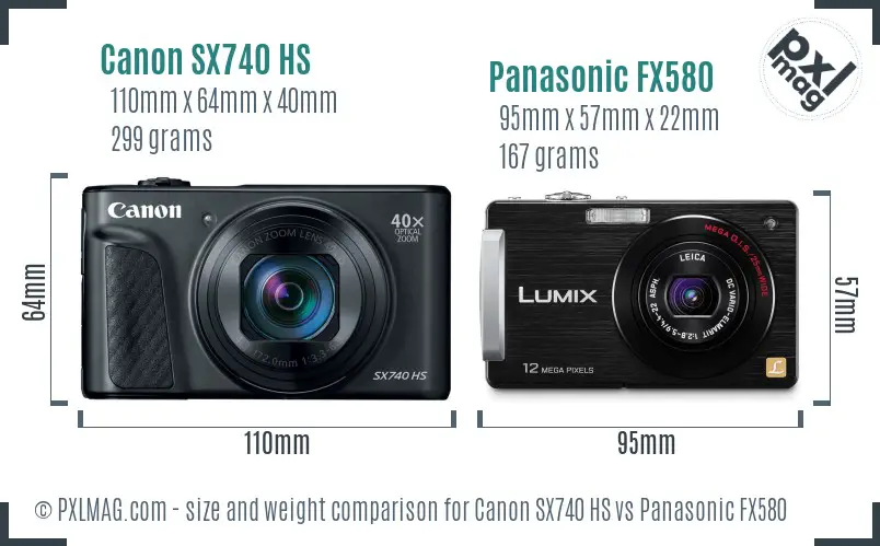 Canon SX740 HS vs Panasonic FX580 size comparison