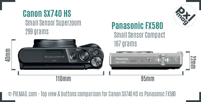 Canon SX740 HS vs Panasonic FX580 top view buttons comparison