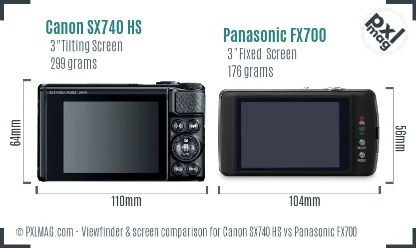 Canon SX740 HS vs Panasonic FX700 Screen and Viewfinder comparison