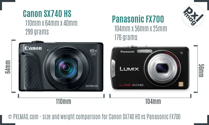 Canon SX740 HS vs Panasonic FX700 size comparison