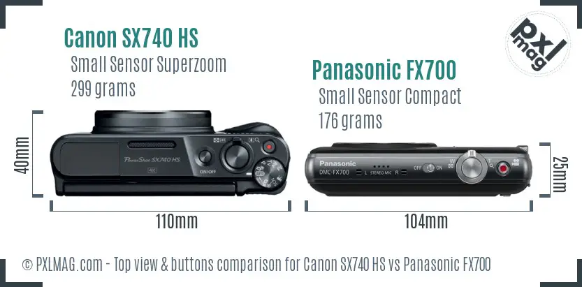 Canon SX740 HS vs Panasonic FX700 top view buttons comparison