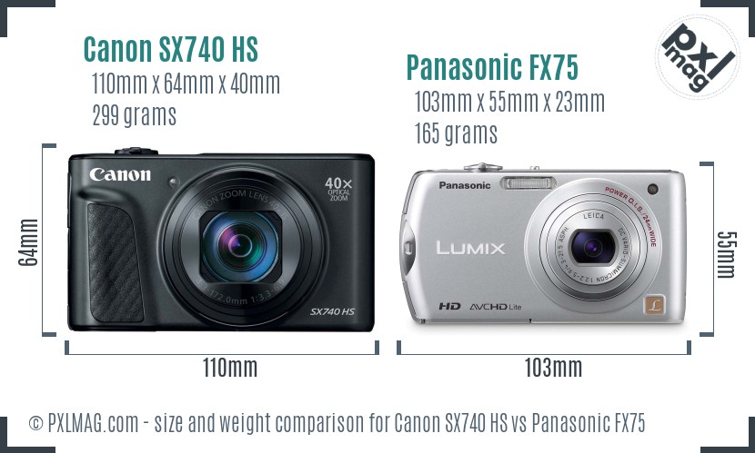 Canon SX740 HS vs Panasonic FX75 size comparison