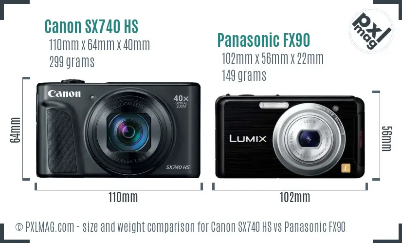 Canon SX740 HS vs Panasonic FX90 size comparison