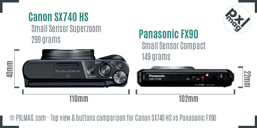 Canon SX740 HS vs Panasonic FX90 top view buttons comparison