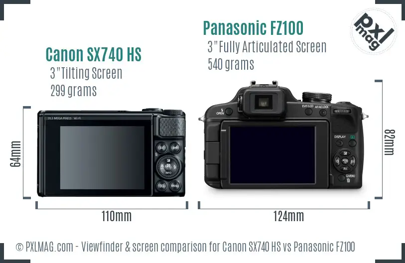 Canon SX740 HS vs Panasonic FZ100 Screen and Viewfinder comparison
