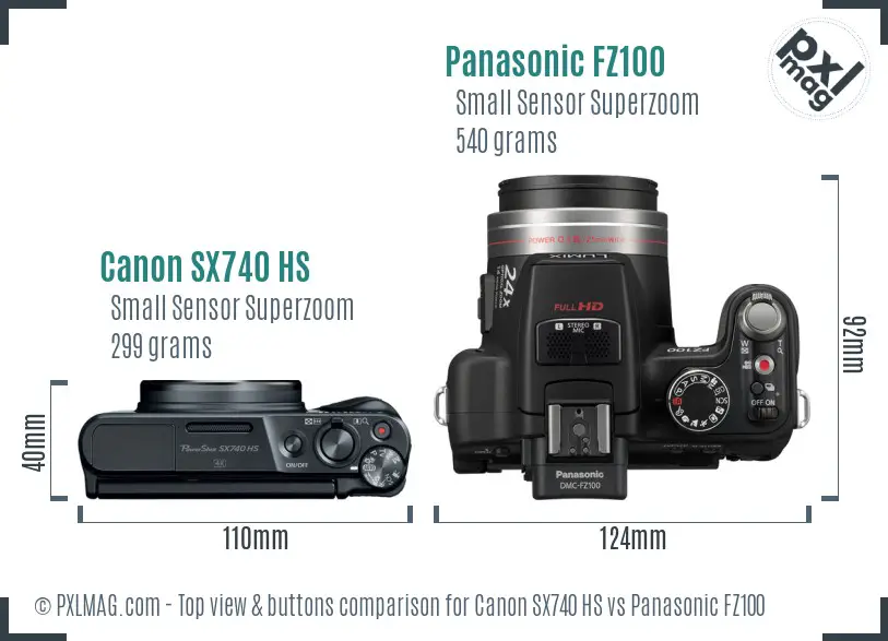Canon SX740 HS vs Panasonic FZ100 top view buttons comparison