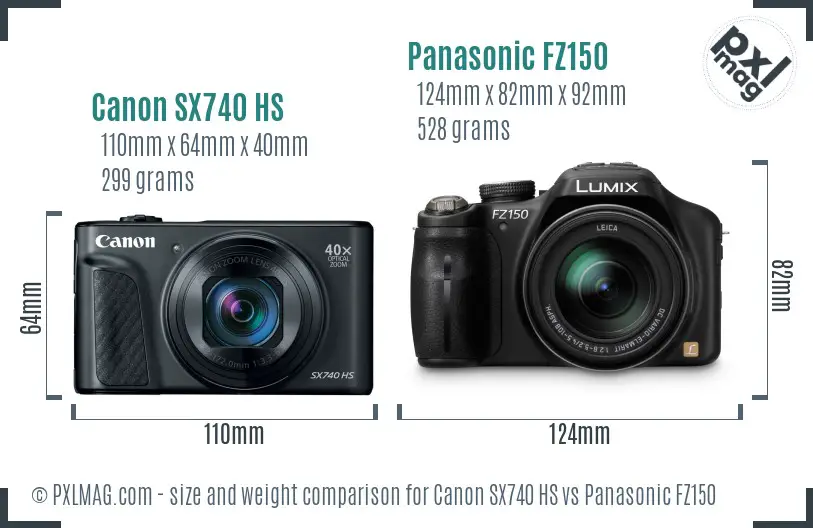Canon SX740 HS vs Panasonic FZ150 size comparison