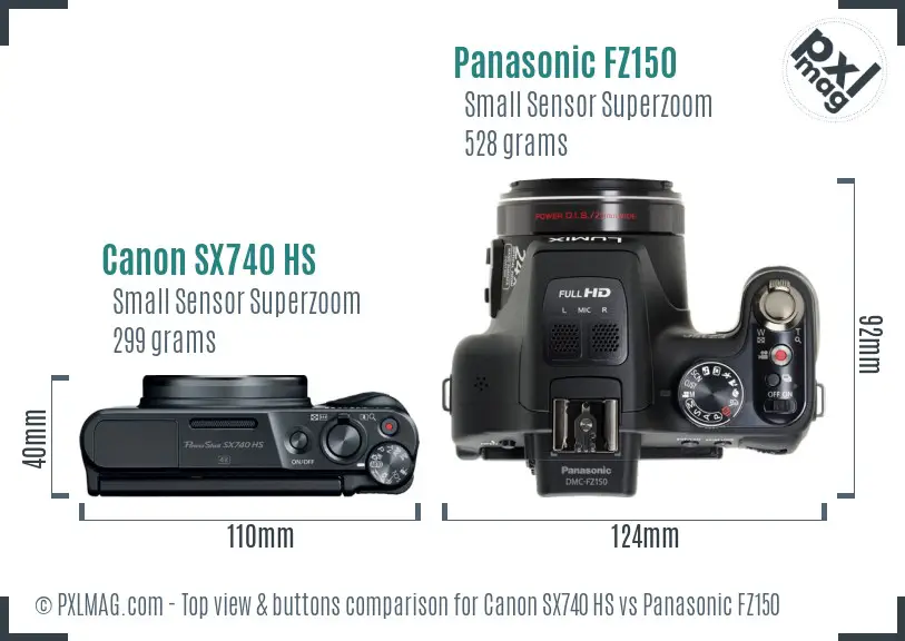 Canon SX740 HS vs Panasonic FZ150 top view buttons comparison