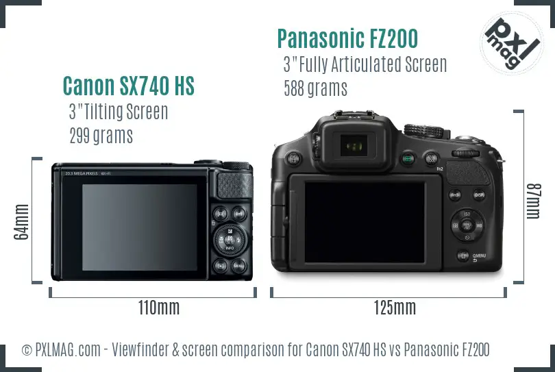 Canon SX740 HS vs Panasonic FZ200 Screen and Viewfinder comparison
