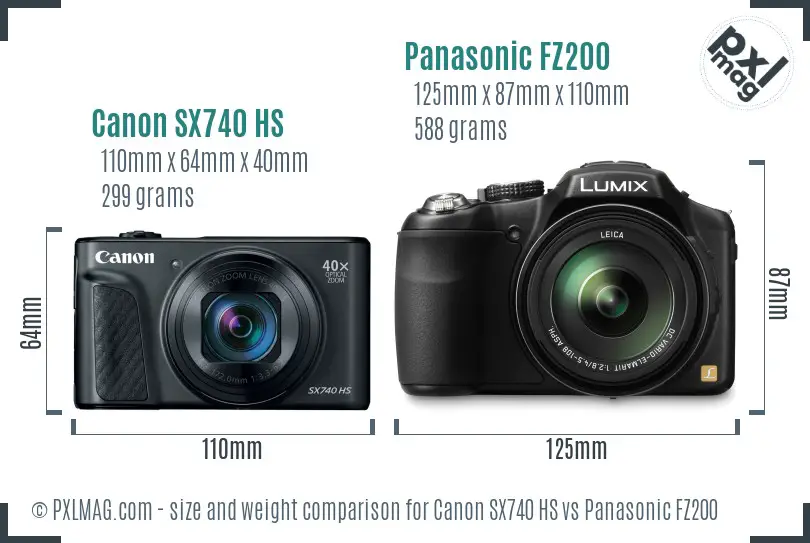 Canon SX740 HS vs Panasonic FZ200 size comparison