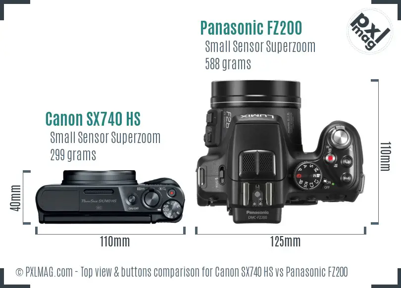 Canon SX740 HS vs Panasonic FZ200 top view buttons comparison