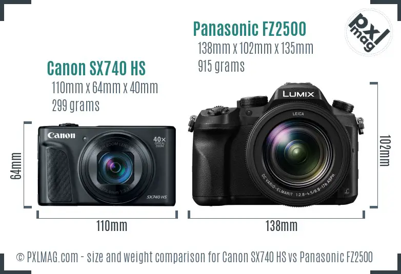 Canon SX740 HS vs Panasonic FZ2500 size comparison Canon SX740 HS vs Panasonic FZ2500 size comparison