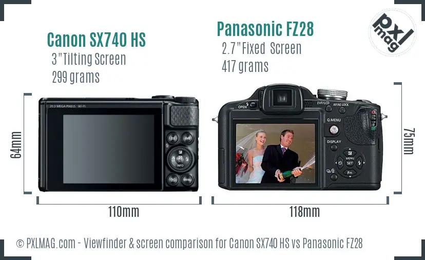 Canon SX740 HS vs Panasonic FZ28 Screen and Viewfinder comparison