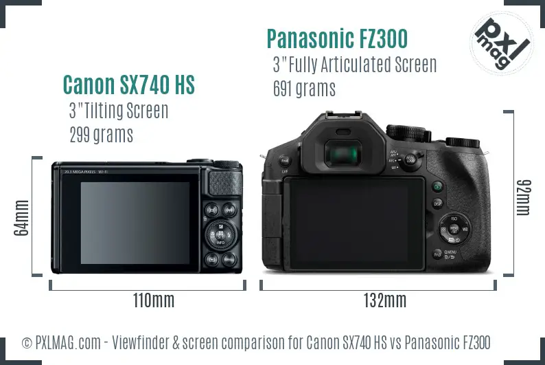 Canon SX740 HS vs Panasonic FZ300 Screen and Viewfinder comparison