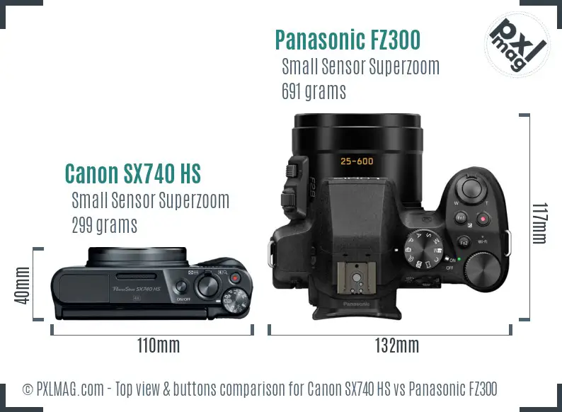 Canon SX740 HS vs Panasonic FZ300 top view buttons comparison