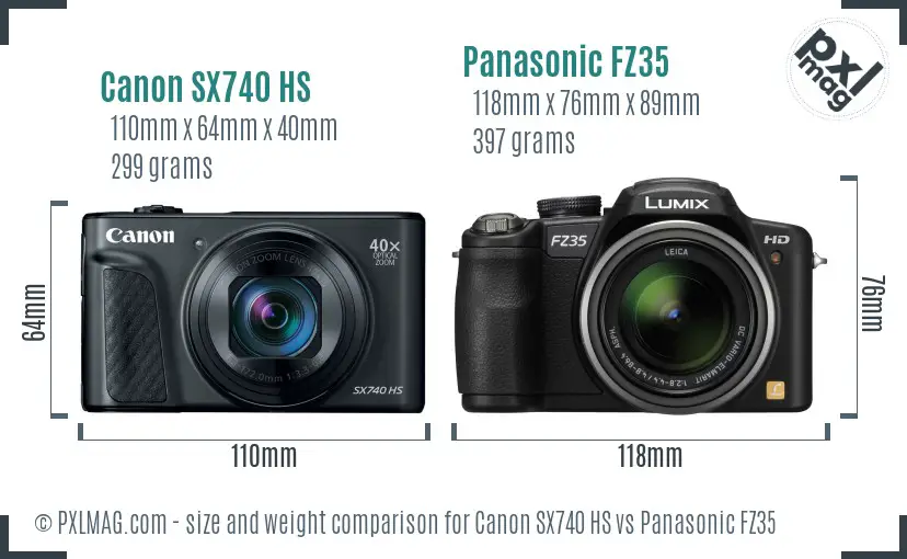 Canon SX740 HS vs Panasonic FZ35 size comparison