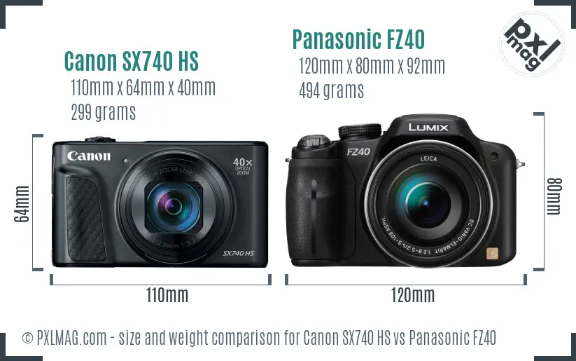 Canon SX740 HS vs Panasonic FZ40 size comparison