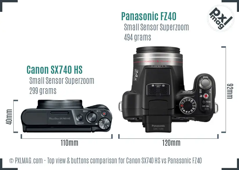 Canon SX740 HS vs Panasonic FZ40 top view buttons comparison