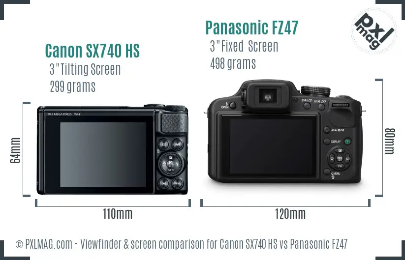 Canon SX740 HS vs Panasonic FZ47 Screen and Viewfinder comparison