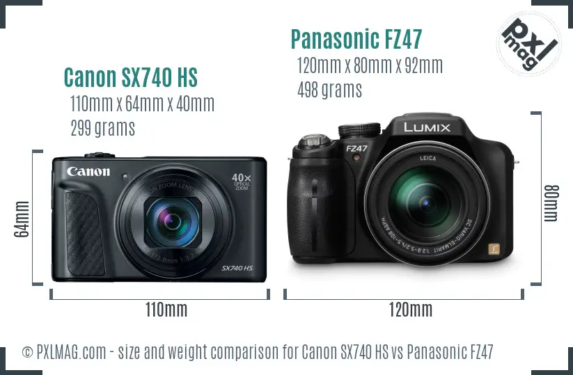 Canon SX740 HS vs Panasonic FZ47 size comparison