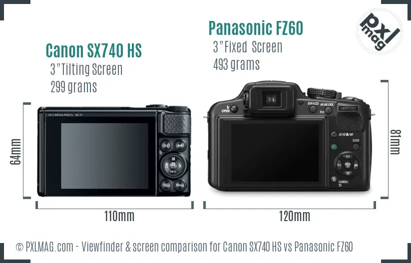 Canon SX740 HS vs Panasonic FZ60 Screen and Viewfinder comparison