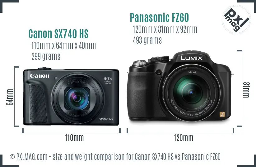 Canon SX740 HS vs Panasonic FZ60 size comparison