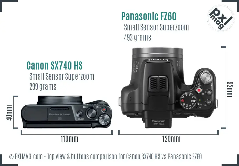 Canon SX740 HS vs Panasonic FZ60 top view buttons comparison