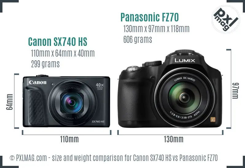 Canon SX740 HS vs Panasonic FZ70 size comparison