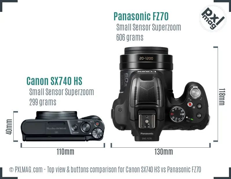 Canon SX740 HS vs Panasonic FZ70 top view buttons comparison