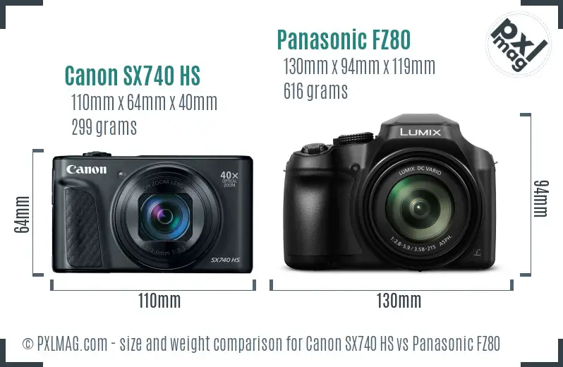Canon SX740 HS vs Panasonic FZ80 size comparison
