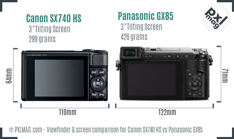 Canon SX740 HS vs Panasonic GX85 Screen and Viewfinder comparison
