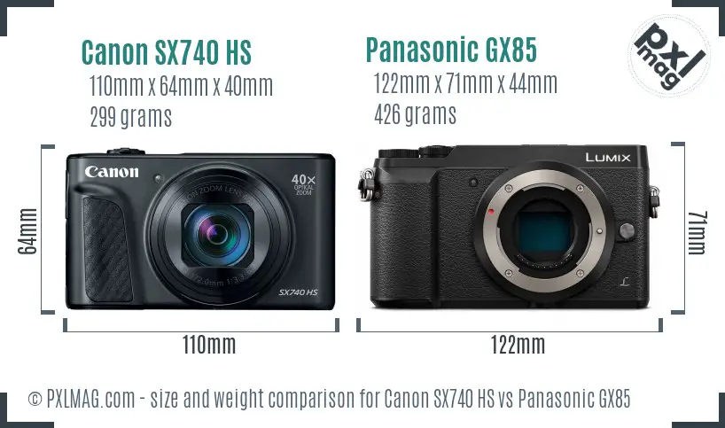 Canon SX740 HS vs Panasonic GX85 size comparison
