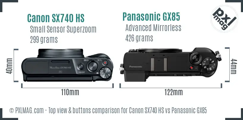 Canon SX740 HS vs Panasonic GX85 top view buttons comparison