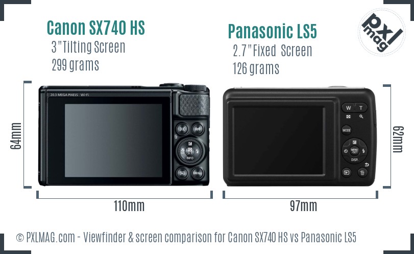 Canon SX740 HS vs Panasonic LS5 Screen and Viewfinder comparison