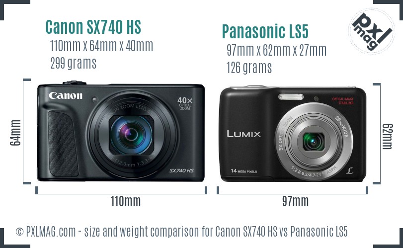 Canon SX740 HS vs Panasonic LS5 size comparison