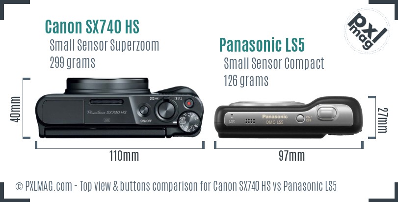 Canon SX740 HS vs Panasonic LS5 top view buttons comparison