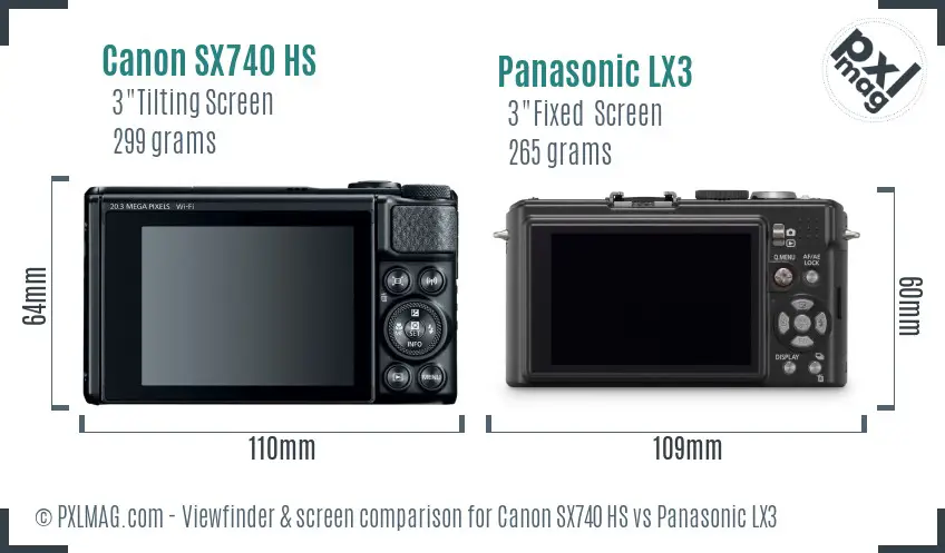 Canon SX740 HS vs Panasonic LX3 Screen and Viewfinder comparison