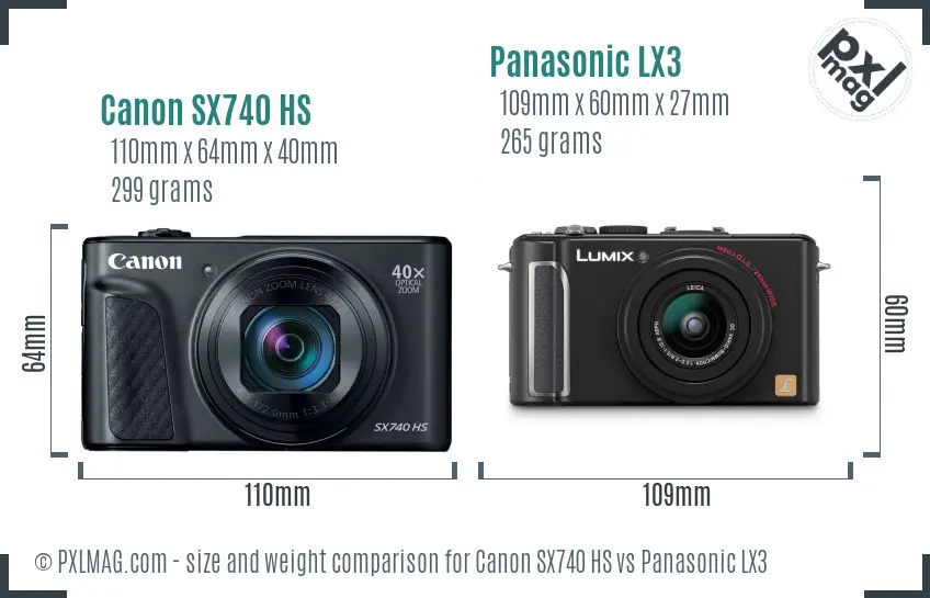 Canon SX740 HS vs Panasonic LX3 size comparison