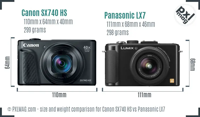 Canon SX740 HS vs Panasonic LX7 size comparison