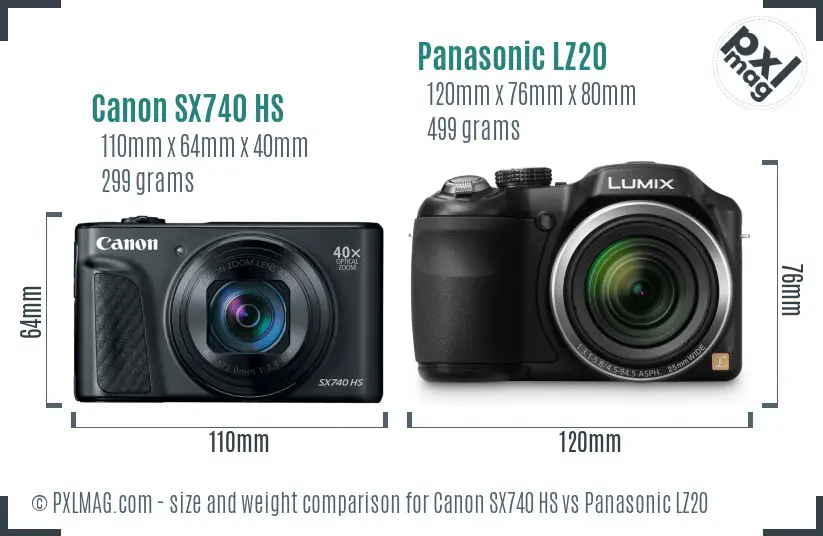 Canon SX740 HS vs Panasonic LZ20 size comparison