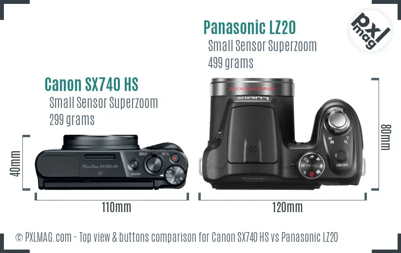 Canon SX740 HS vs Panasonic LZ20 top view buttons comparison