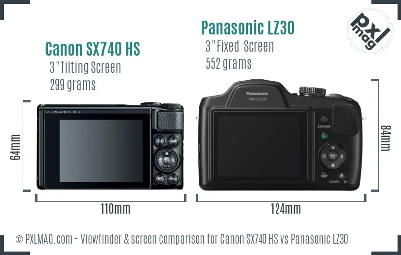 Canon SX740 HS vs Panasonic LZ30 Screen and Viewfinder comparison