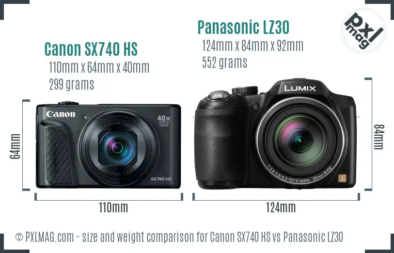 Canon SX740 HS vs Panasonic LZ30 size comparison