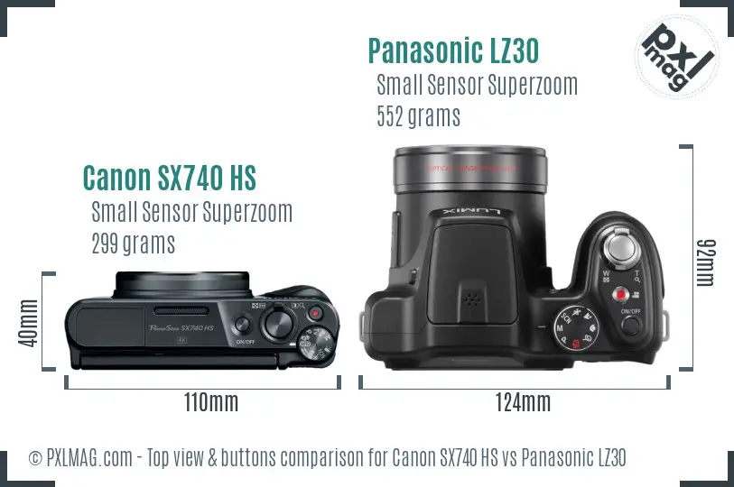 Canon SX740 HS vs Panasonic LZ30 top view buttons comparison