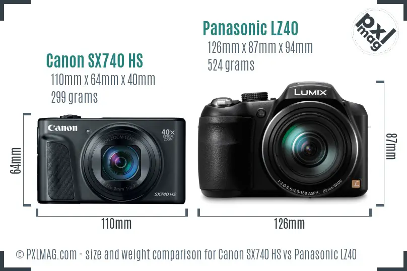 Canon SX740 HS vs Panasonic LZ40 size comparison
