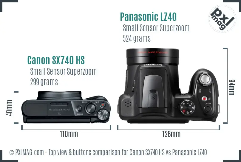 Canon SX740 HS vs Panasonic LZ40 top view buttons comparison