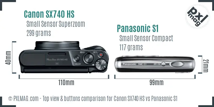 Canon SX740 HS vs Panasonic S1 top view buttons comparison