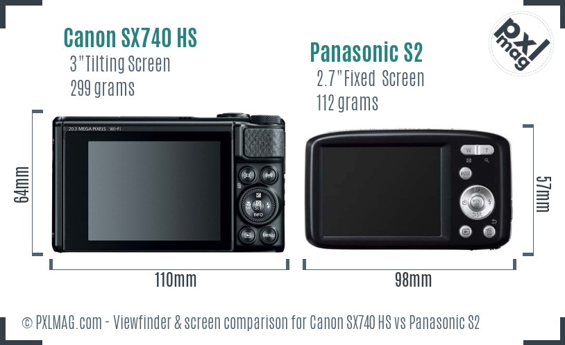 Canon SX740 HS vs Panasonic S2 Screen and Viewfinder comparison